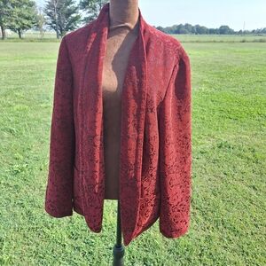 Coldwater Creek Jacket Womens Size 18 Chenille Jacquard Blazer Burgundy XL